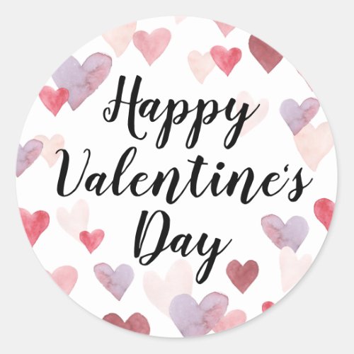Happy Valentines Day Watercolor Hearts Sticker