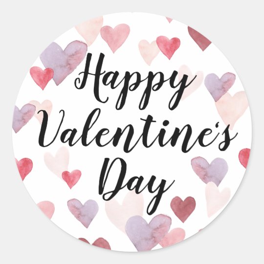 Happy Valentines Day Watercolor Hearts Sticker