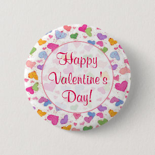 Happy Valentine's Day Watercolor Pastel Hearts Pinback Button