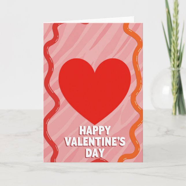 Happy Valentines Day Wavy Stripe Card (Front)