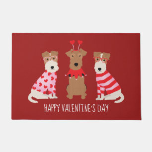 Happy Valentines Day Welsh Wire Fox Terrier Dogs Doormat