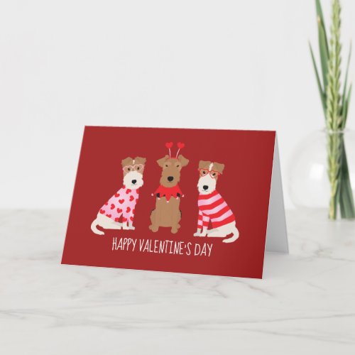 Happy Valentines Day Welsh Wire Fox Terrier Dogs Holiday Card