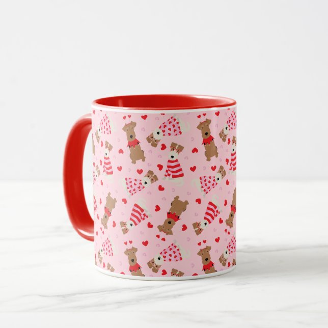 Happy Valentines Day Welsh Wire Fox Terrier Dogs Mug (Front Left)