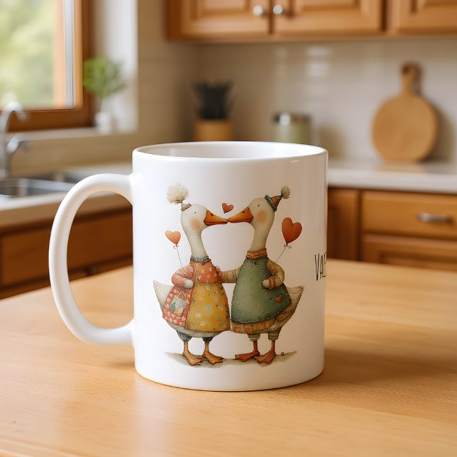 Happy Valentine's Day Whimsical Geese Coffee Mug (Creator Uploaded)