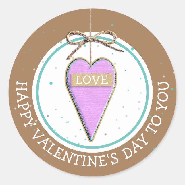 Happy Valentine's Day Whimsical Heart Classic Round Sticker (Front)