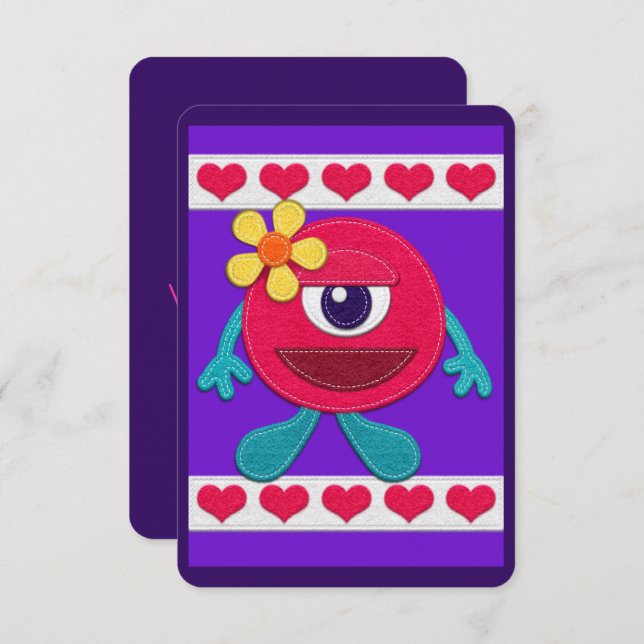 Happy Valentine's Day! Whimsical Monster Card (Front/Back)