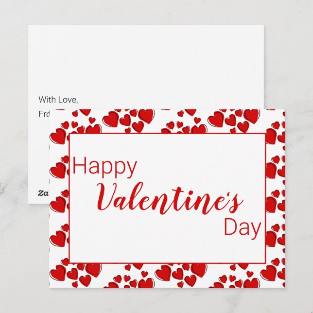 Happy Valentine's Day White and Red Hearts Postcard (Front/Back)