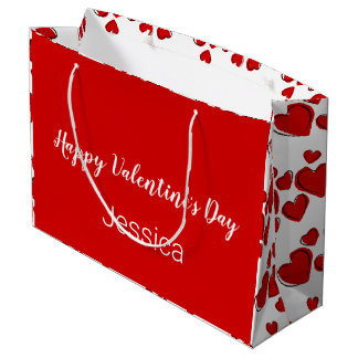 Happy Valentine's Day White and Red with Hearts Large Gift Bag