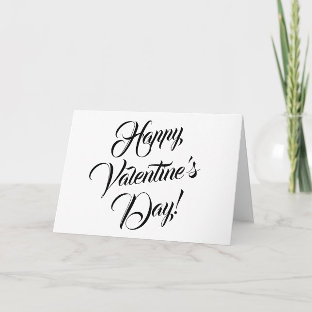 Happy Valentine's Day white black elegant script Card (Front)