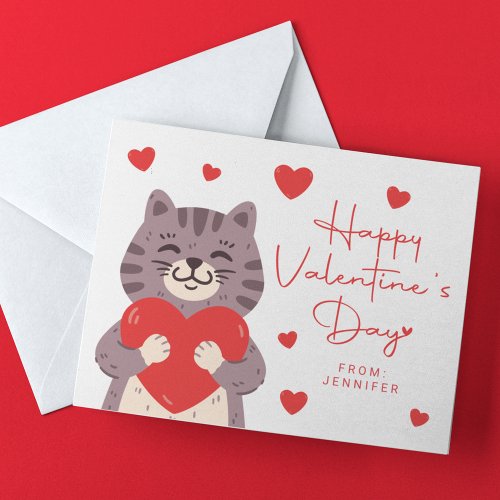 HAPPY VALENTINES DAY White Cat  Hearts