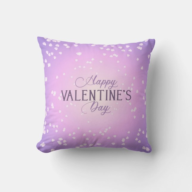 Happy Valentines Day White Hearts Purple Throw Pillow (Front)
