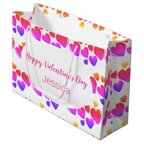 Happy Valentines Day White Purple and Pink Hearts Large Gift Bag