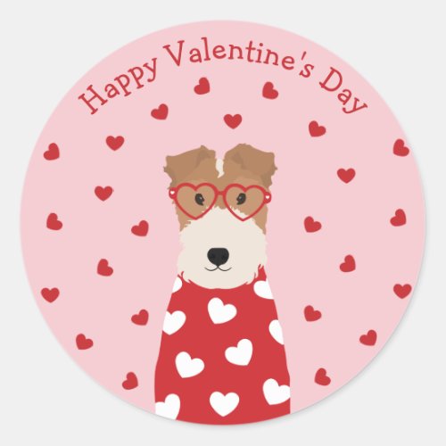 Happy Valentines Day Wire Fox Terrier Dog Classic Round Sticker