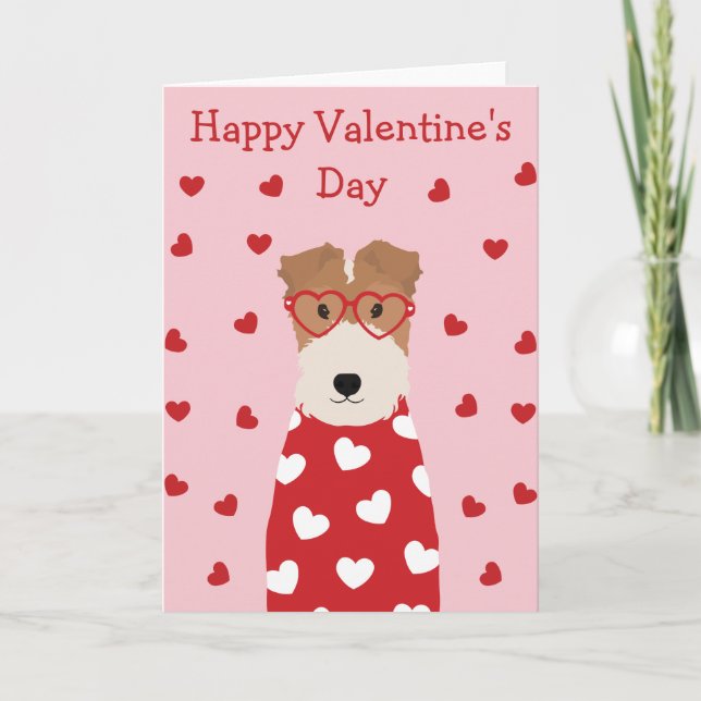Happy Valentines Day Wire Fox Terrier Dog  Holiday Card (Front)