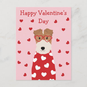 Happy Valentines Day Wire Fox Terrier Dog Postcard