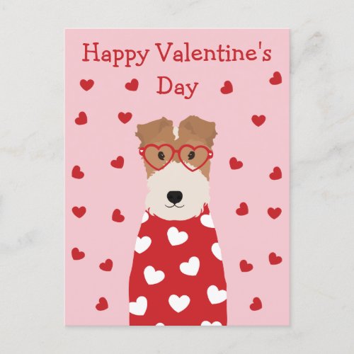 Happy Valentines Day Wire Fox Terrier Dog Postcard