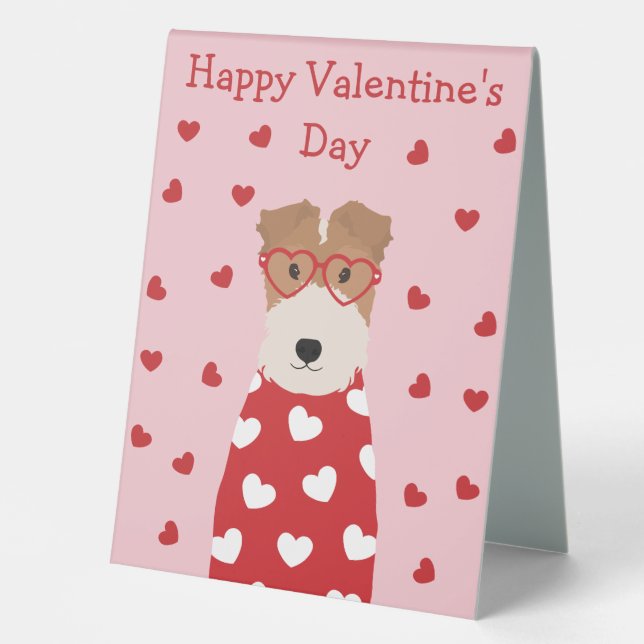 Happy Valentines Day Wire Fox Terrier Dog Table Tent (Front)