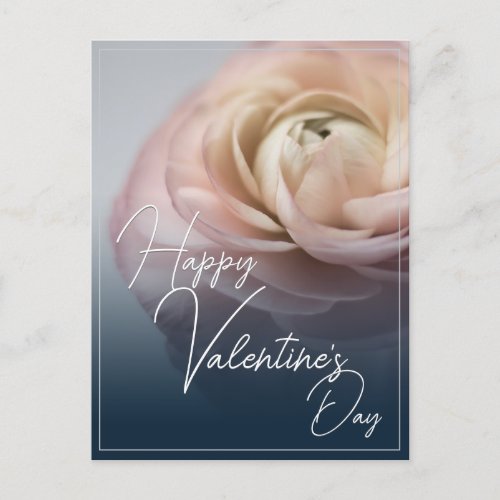 Happy Valentines Day with big pink rose Holiday Postcard