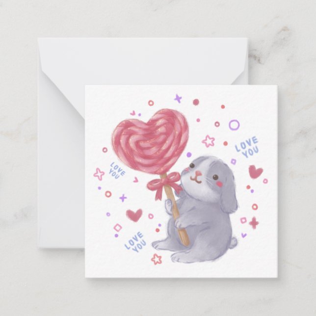 Happy Valentine's Day with Bunny & Lollipop Note Card (Front)