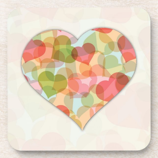 Happy Valentines Day with colorful hearts Beverage Coaster (Front)