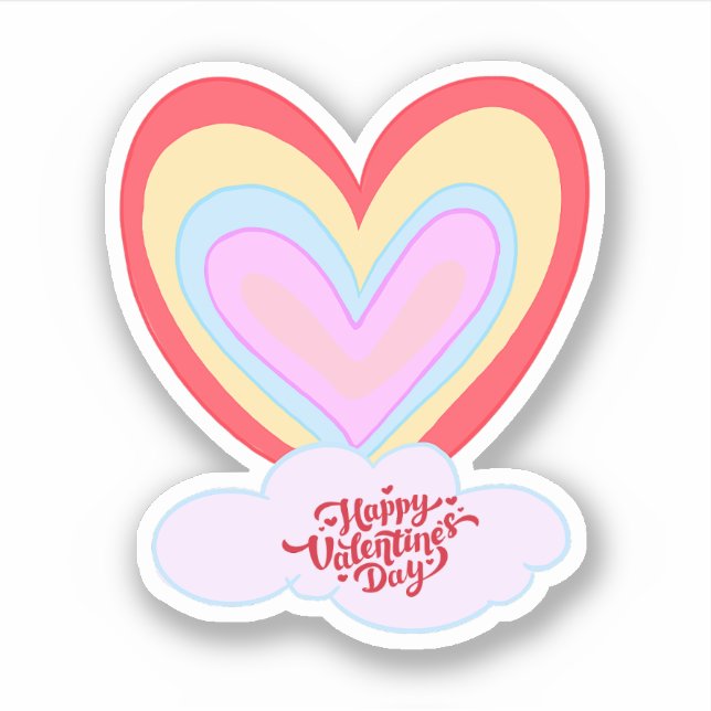 Happy Valentine's day with cute pink heart Sticker (Front)
