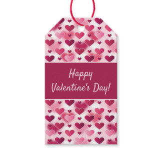 Happy Valentine's Day With Cute Pink Hearts Gift Tags