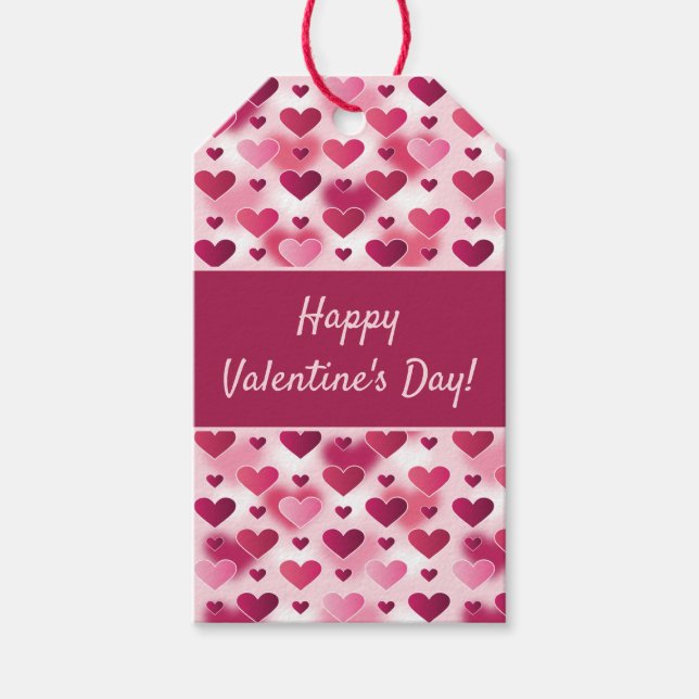 Happy Valentine's Day With Cute Pink Hearts Gift Tags (Front)