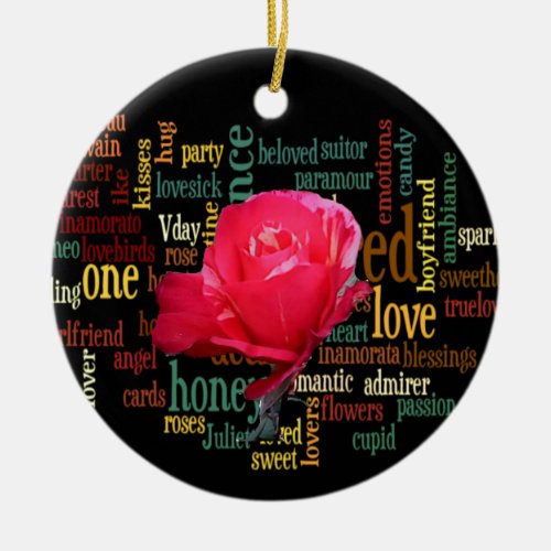 Happy Valentines Day With Elegant Red Roses Ceramic Ornament