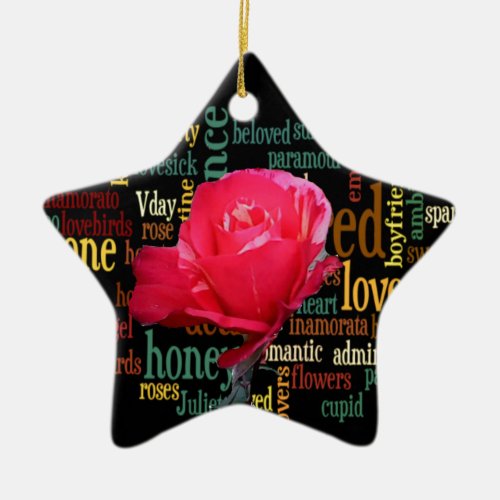 Happy Valentines Day With Elegant Red Roses Ceramic Ornament