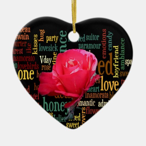 Happy Valentines Day With Elegant Red Roses Ceramic Ornament