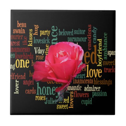 Happy Valentines Day With Elegant Red Roses Ceramic Tile