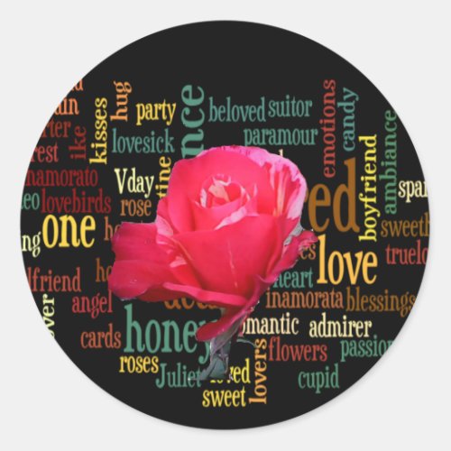 Happy Valentines Day With Elegant Red Roses Classic Round Sticker