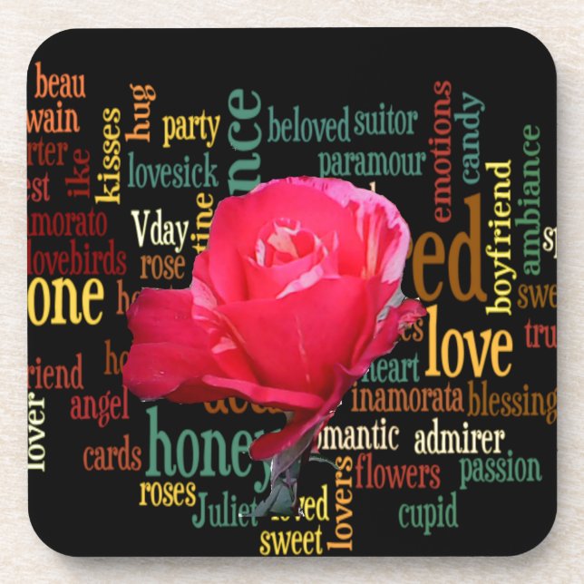 Happy Valentine's Day With Elegant Red Roses Drink Coaster (Front)