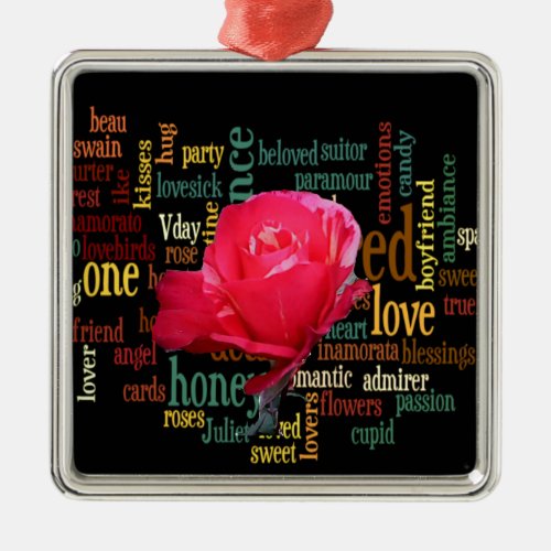 Happy Valentines Day With Elegant Red Roses Metal Ornament