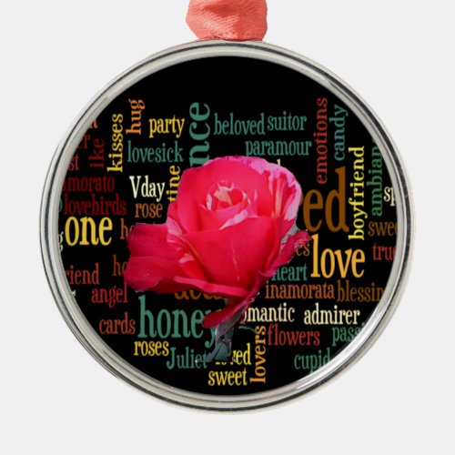Happy Valentines Day With Elegant Red Roses Metal Ornament