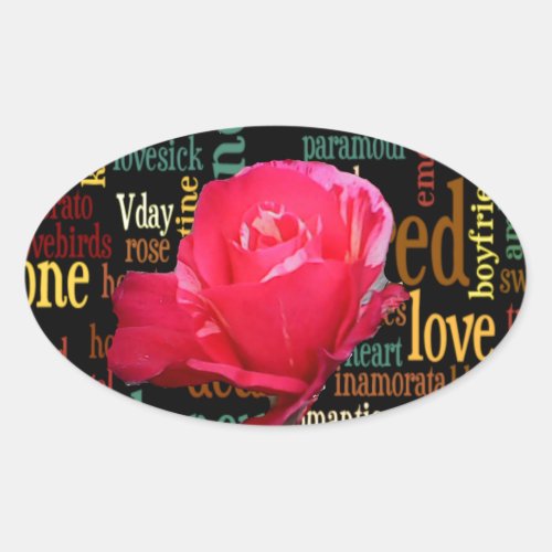 Happy Valentines Day With Elegant Red Roses Oval Sticker