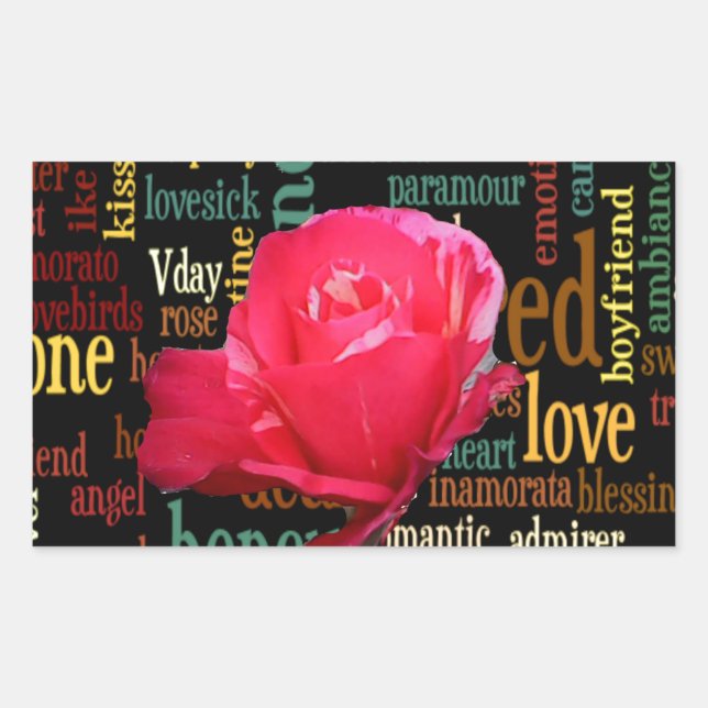 Happy Valentine's Day With Elegant Red Roses Rectangular Sticker (Front)