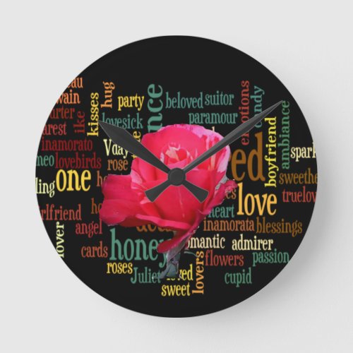 Happy Valentines Day With Elegant Red Roses Round Clock