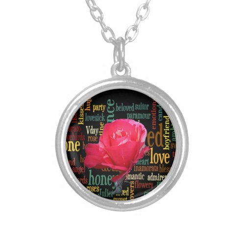 Happy Valentines Day With Elegant Red Roses Silver Plated Necklace