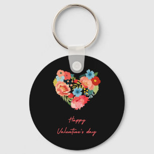 Happy Valentine's Day With Flowers Colorful     Keychain