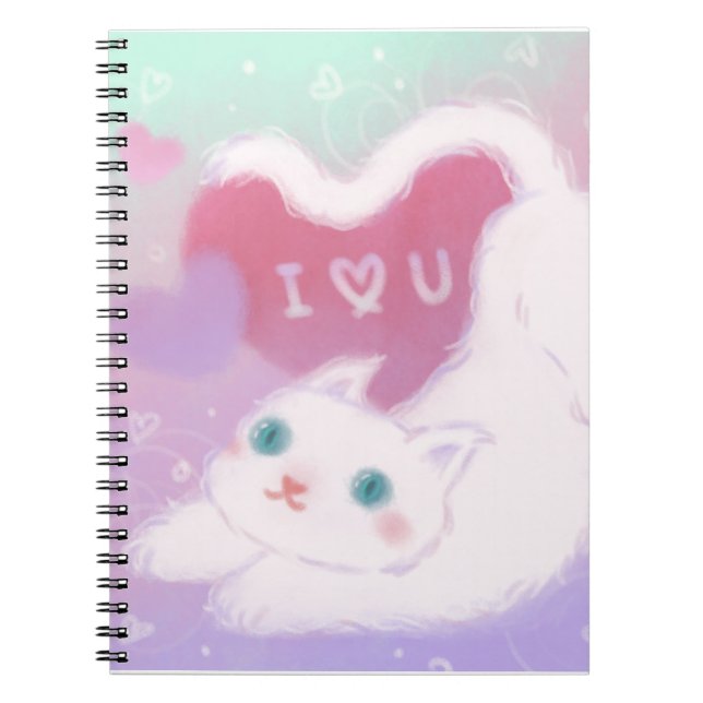 Happy Valentine's Day with Fluffy White Cat Notebook (Front)