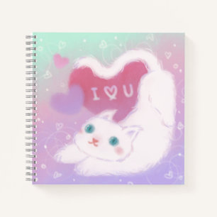 Happy Valentine's Day with Fluffy White Cat Notebook