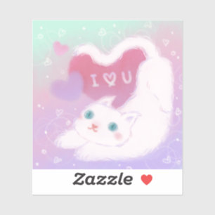 Happy Valentine's Day with Fluffy White Cat Sticker