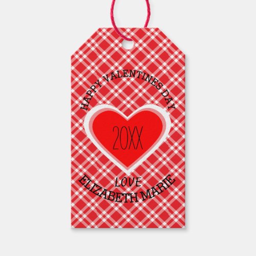 Happy Valentines Day With Heart_ Plaid Gift Tags