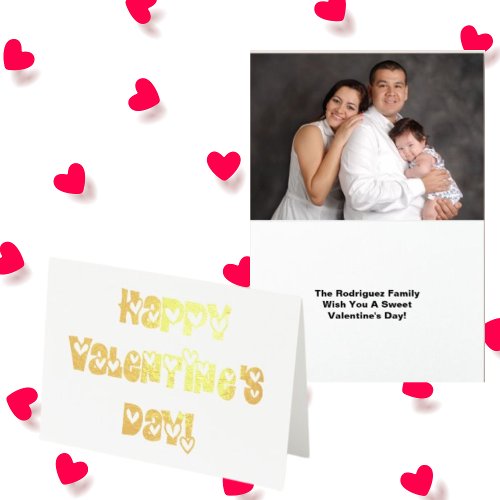 Happy Valentines Day with Hearts Add Photo  Name Foil Card