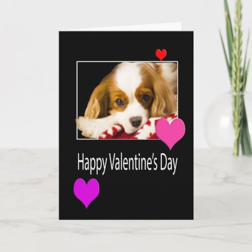 Happy Valentines Day With Hearts And Dog Card