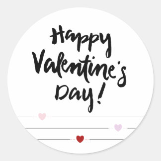 Happy Valentine's Day with Hearts on Lines Classic Round Sticker
