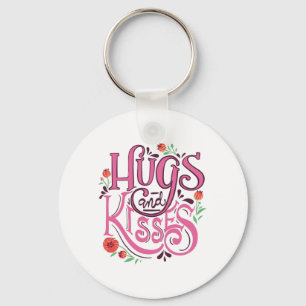 Happy Valentine's Day With Hugs And Kisses      Keychain