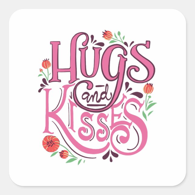 Happy Valentine's Day With Hugs And Kisses     Square Sticker (Front)