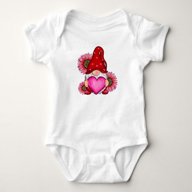 Happy Valentines Day With Leopard Sunflower Valent Baby Bodysuit (Front)